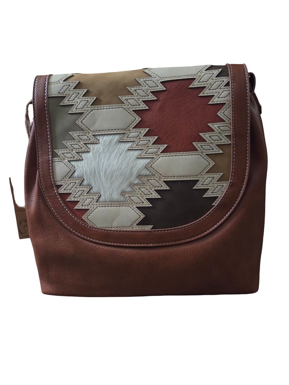 Southwestern Patchwork Brown Crossbody Bag